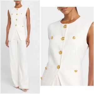 Veronica Beard Tamara White Linen Collarless Vest
